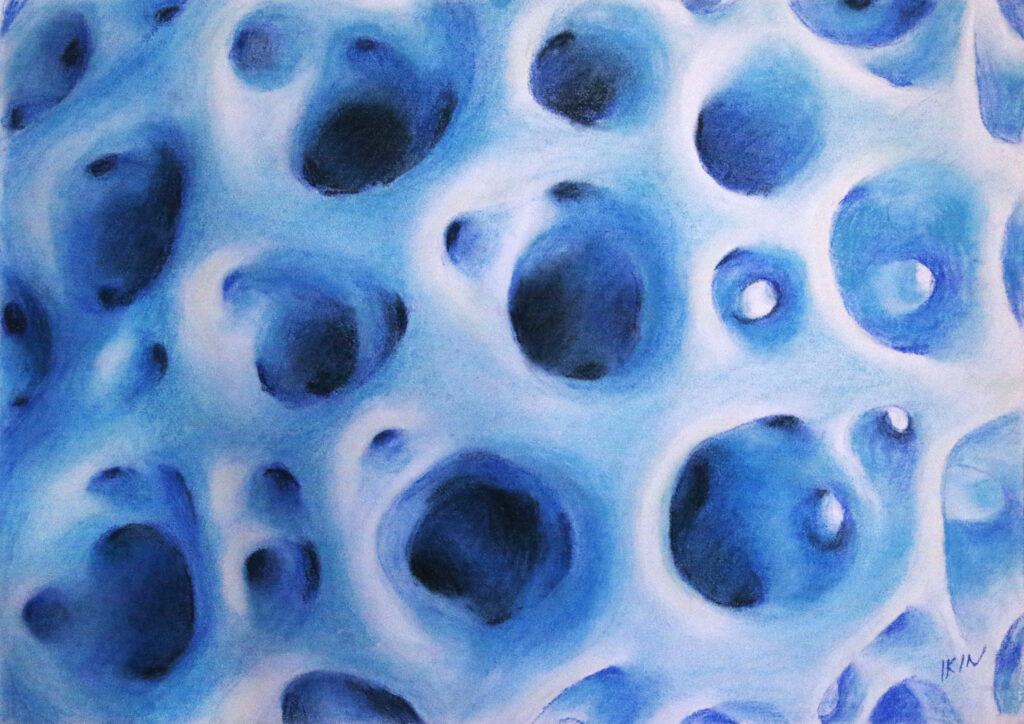Blue toned abstract picture with lots of holes