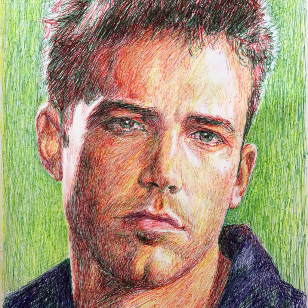 A3 coloured ink drawing of Ben Affleck by Dane Ikin