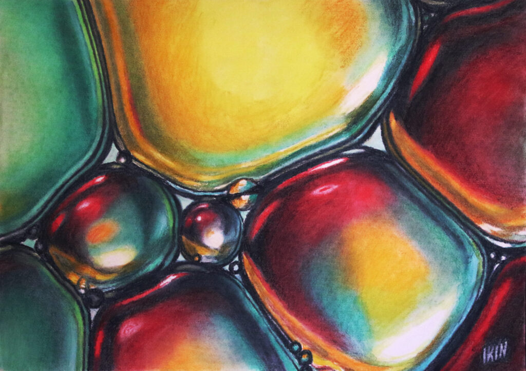 Drawing of colourful oil drops