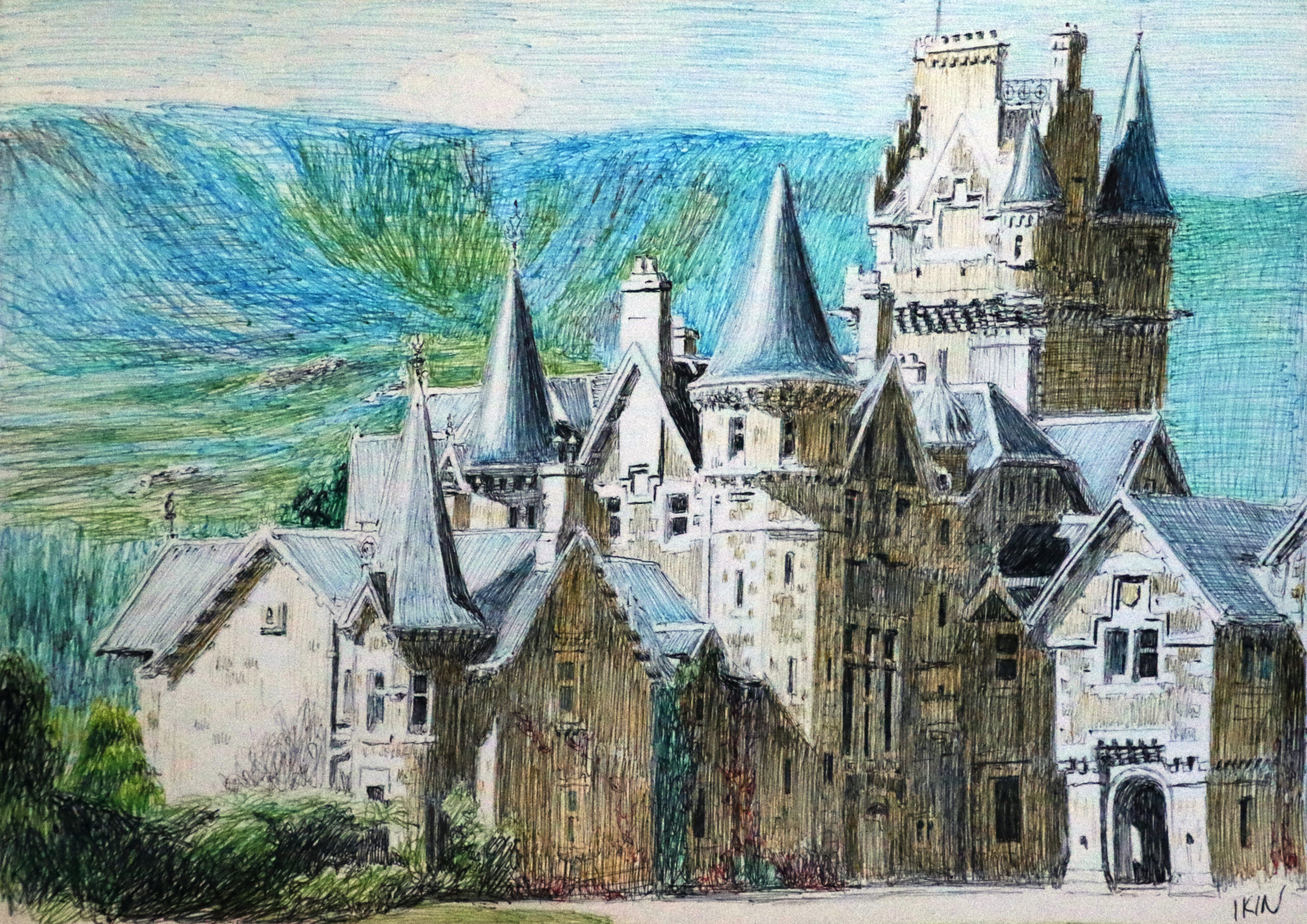 Drawing of a Scottish manor