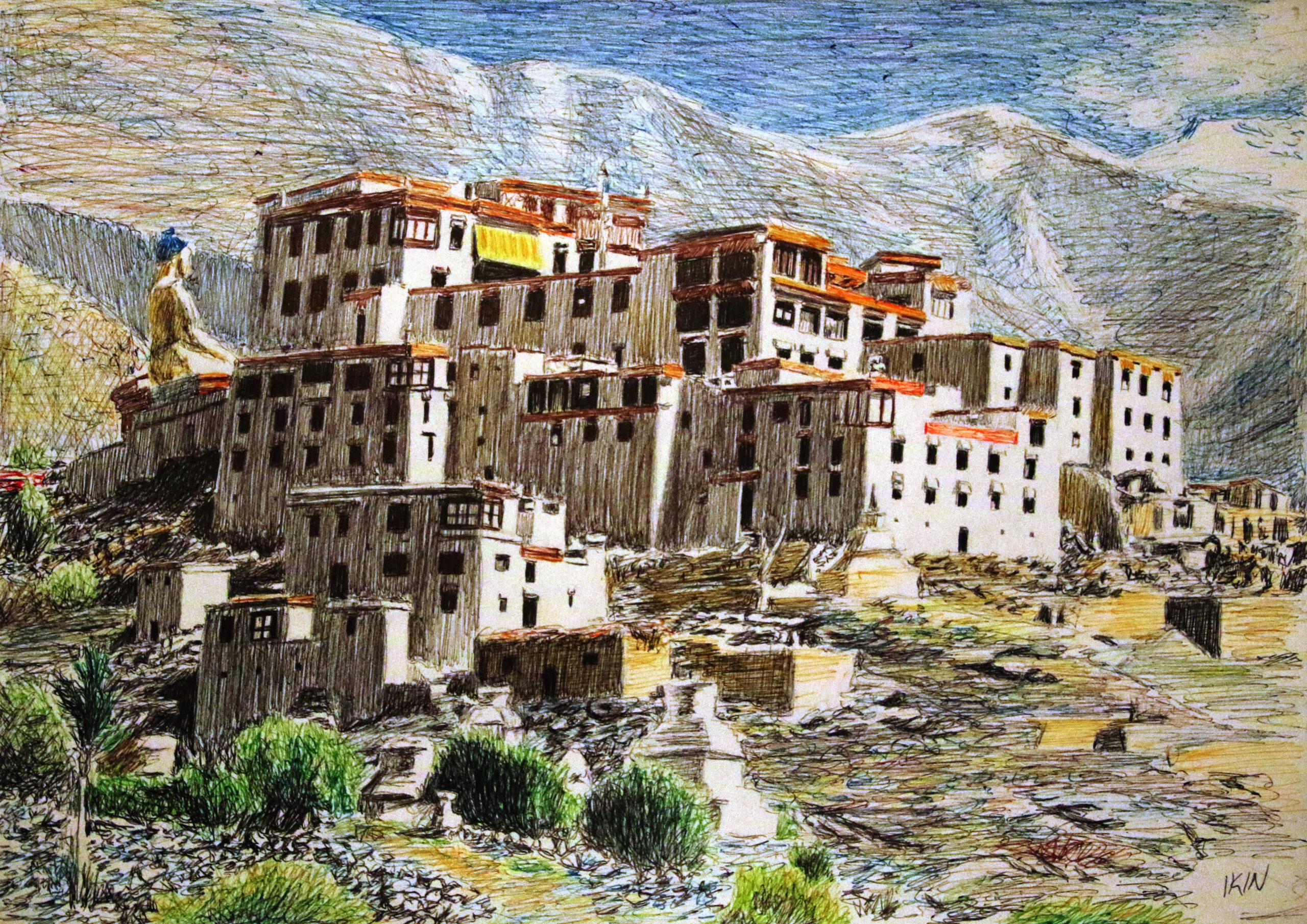 Drawing of an Indian monastery