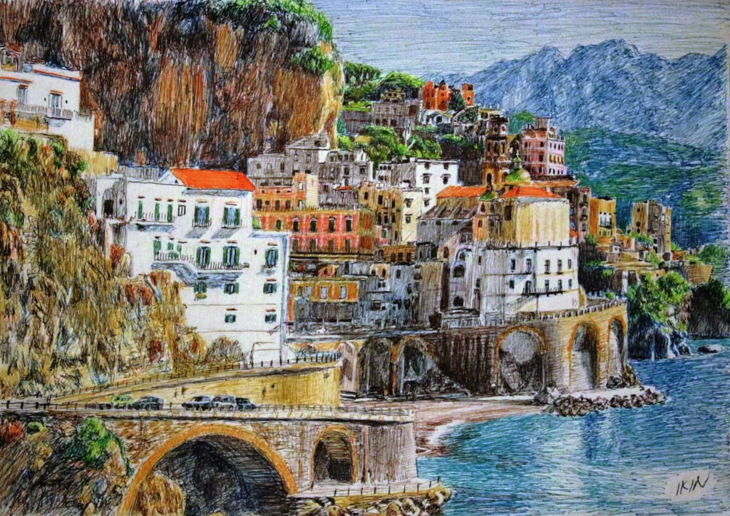 Drawing of township in Italy