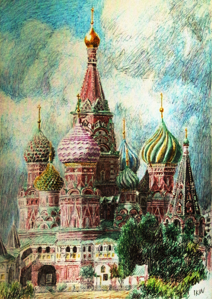 Drawing of a cathedral in the Moscow Kremlin
