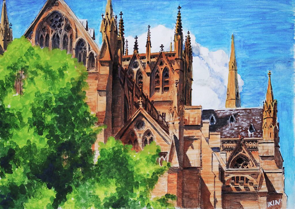 Watercolour painting of a church