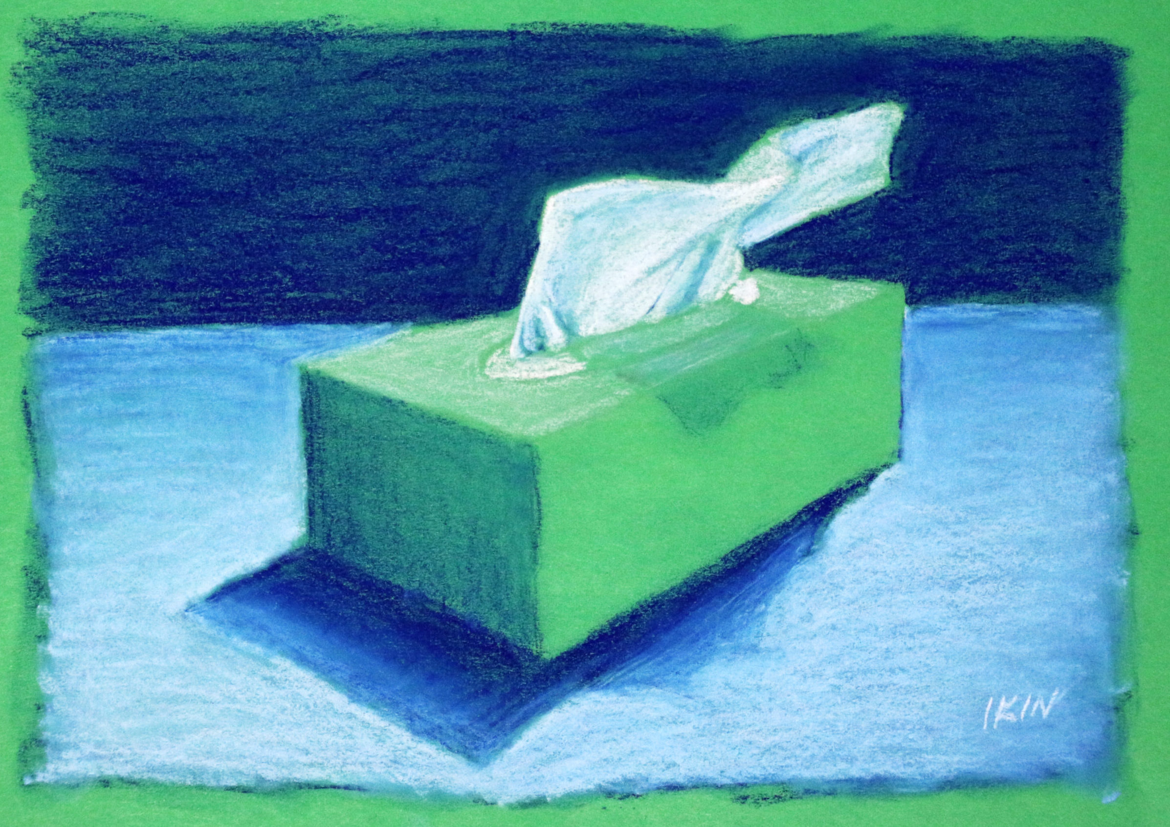 Drawing of a tissue box on green paper