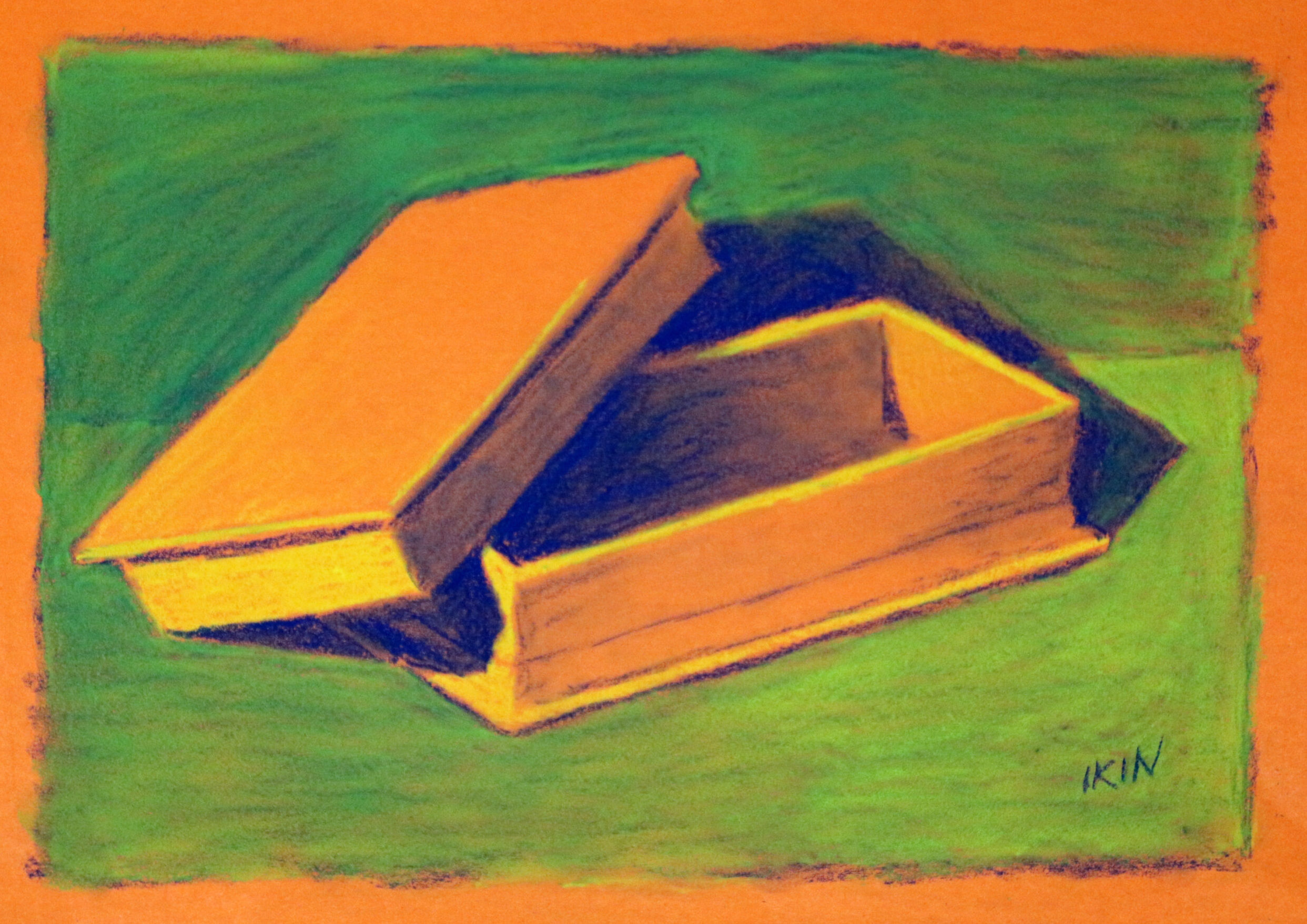 Drawing of a shoe box on orange paper