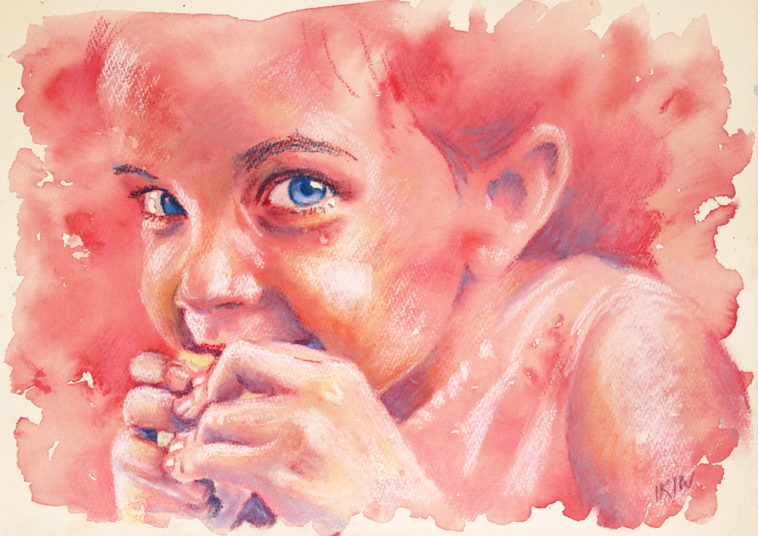Drawing of a child nibbling a treat
