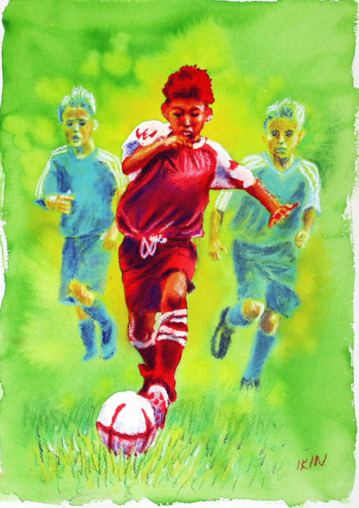 Drawing of a boy playing soccer
